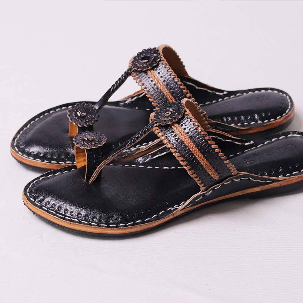 Parijat — Women's Midnight Black Kolhapuri Chappal