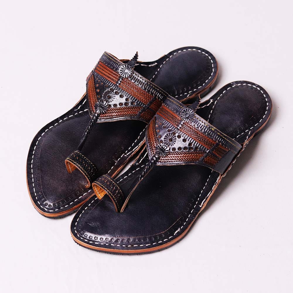 Sahyadri — Men's Black & Cognac Kolhapuri Chappal